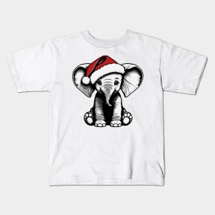 Christmas Elephant with Santa Hat Kids T-Shirt